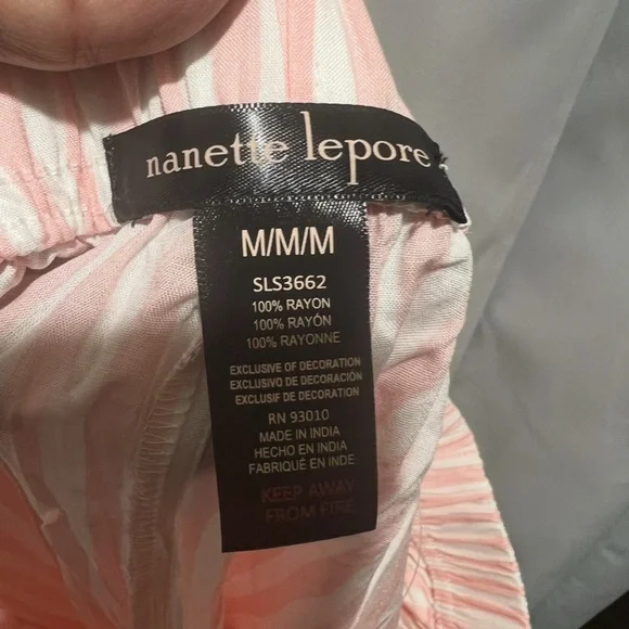 Nanette Lepore Pink Stripe Pajama Set Button Top Pants NWT Medium - Picture 6 of 6